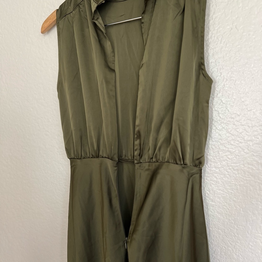 Classic Elegance Olive Satin Sleeveless Mock Neck Maxi Dress - Picture 7 of 10